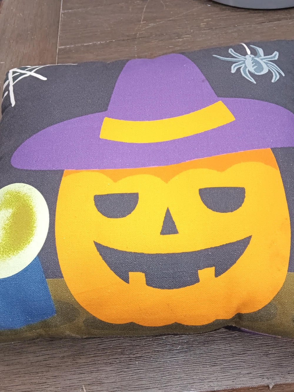 Halloween Pumpkin Witch Toss Pillow - Purple Hat Design. 14 By 14